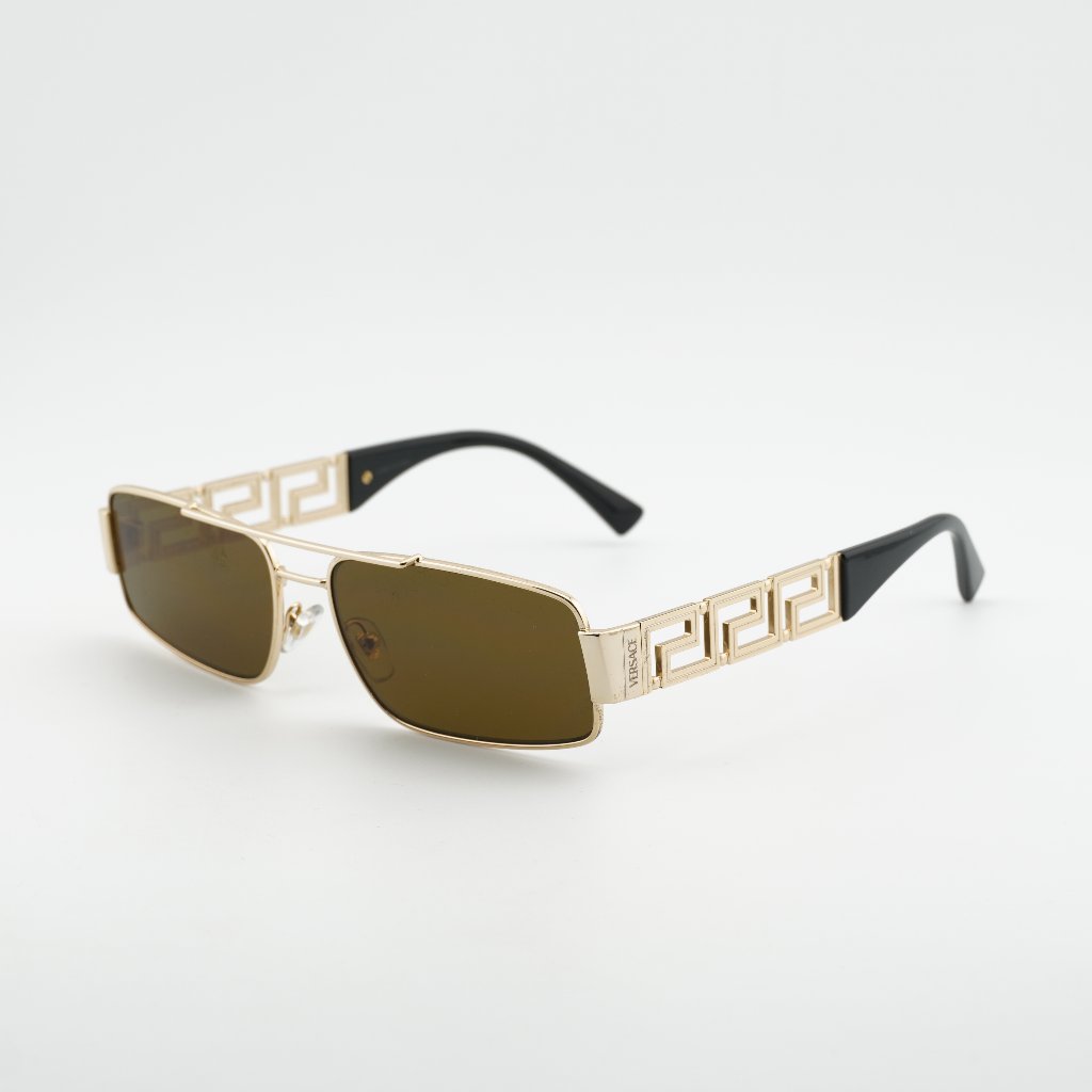 Versace Ve2257 100273 Sunglasses Shiny Gold Rectangle Frame, Brown Lenses